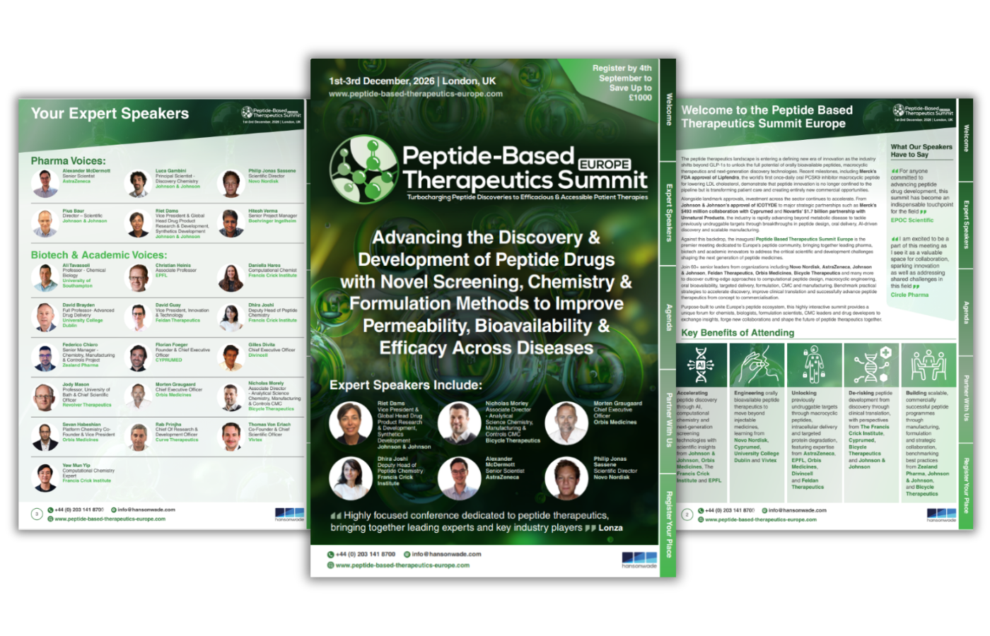 Peptide-Based Therapeutics Europe conference brochure featuring agenda, speakers and event information.